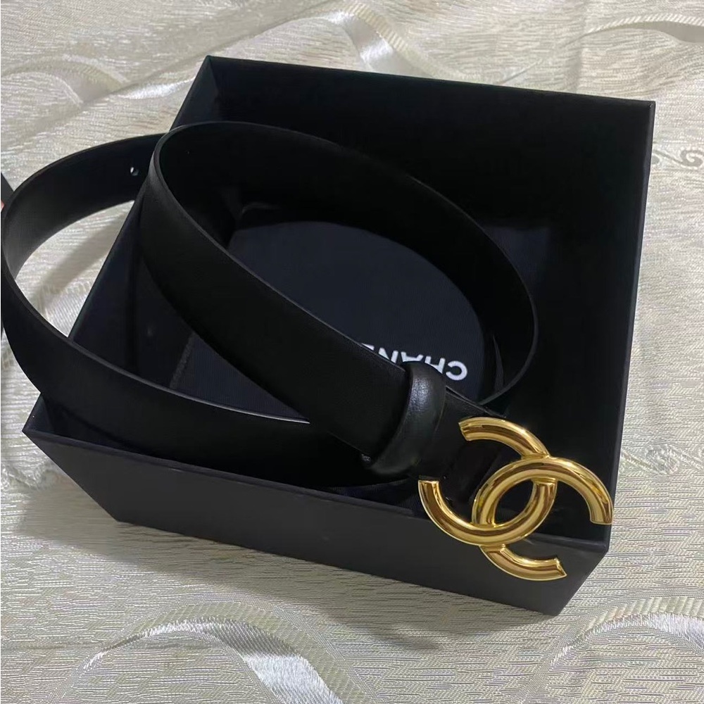 Chanel CC Logo Black Leather Belt Designer Belt 85cm